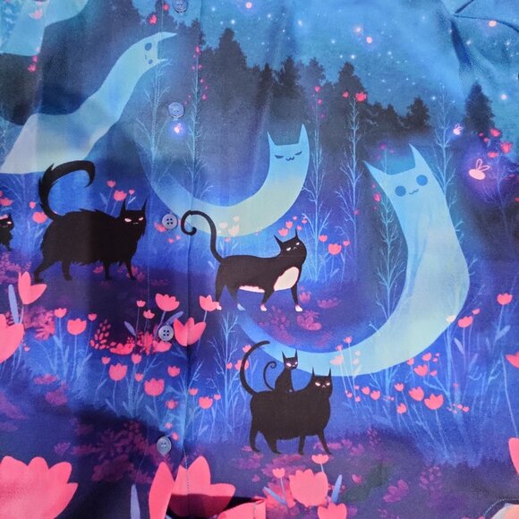 Blackmilk Kitty Parade Cute As A Button Shirt Cats Ghost size 14  XL US - Picture 2 of 7